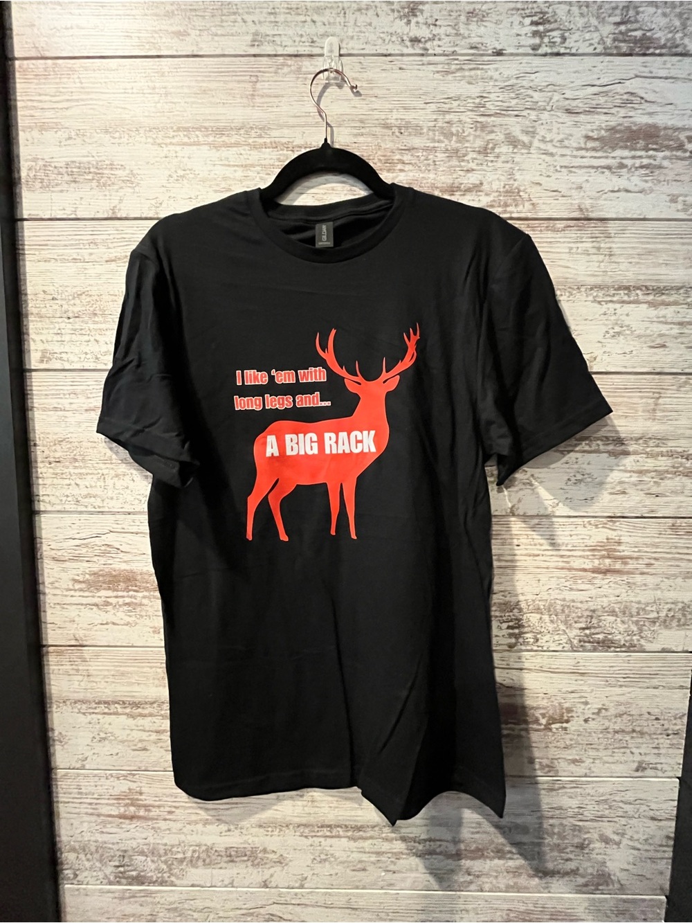 Gildan Black Short Sleeve Tee with Orange Deer Silhouette